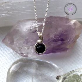 Black Tourmaline Sterling Silver Wire Wrapped Pendant
